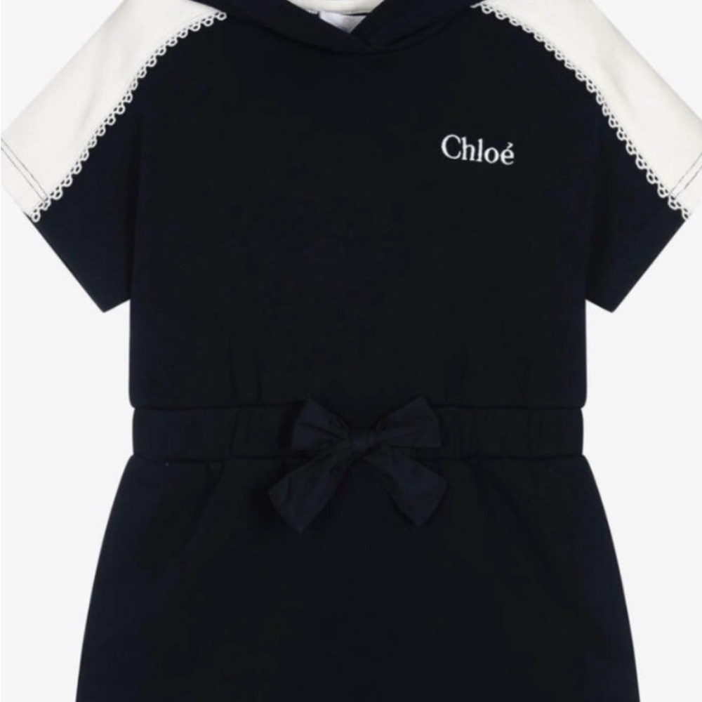 Chloé Black & Blue RomperDress with Logo and Hood